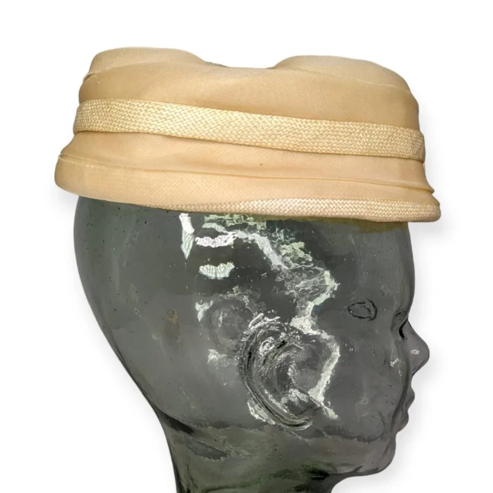 Vintage Ivory Pill Box Hat with Faux Pearl Accent - Picture 2 of 11